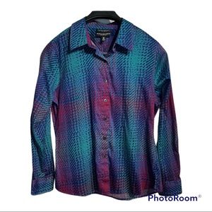 Foxcroft Wrinkle Free Stretch Shaped Fit Long Sleeve Shirt No Iron Size 12P Mult